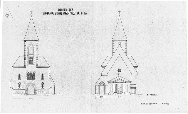 West- und Ostansicht, Friedrich Mellin, 1957 Foto: Evangelischer Kirchenkreisverband Süd