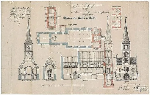Umbau der Kirche in Britz, Genehmigungsplan, 1888