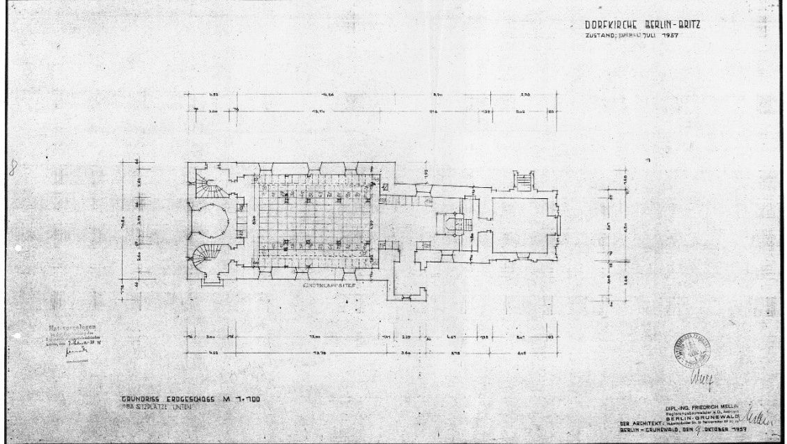 Grundriss, Erdgeschoss, Friedrich Mellin, 1957